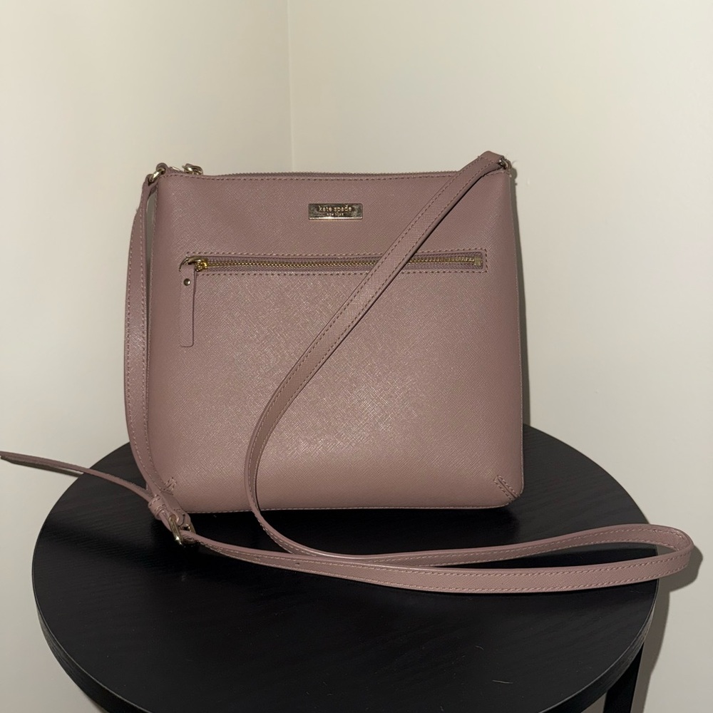 Kate Spade Laurel Way Rima Taupe Leather Crossbody Bag with Gold Accents